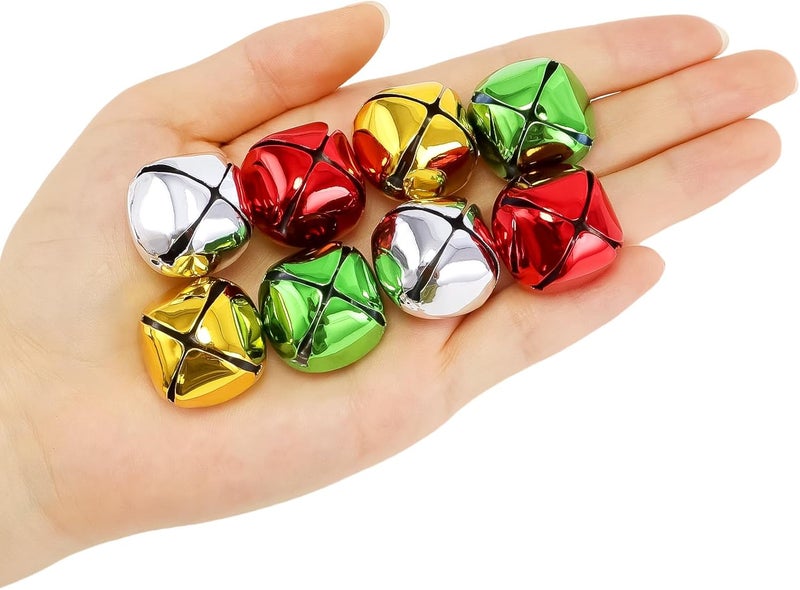 LIGHOON 50 PCS 1 Inch Christmas Jingle Bells, Colorful Metal Large Craft Bell, Bells for Christmas Home Decoration, Gifts Wrapping, DIY Projects, Festival Party Favors (Red, Green, Gold, Silver) - Image 3